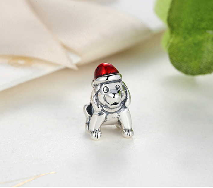 Sterling 925 silver charm Christmas puppy bead pendant fits Pandora charm and European charm bracelet Xaxe.com