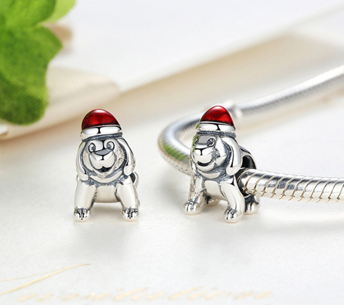 Sterling 925 silver charm Christmas puppy bead pendant fits Pandora charm and European charm bracelet Xaxe.com