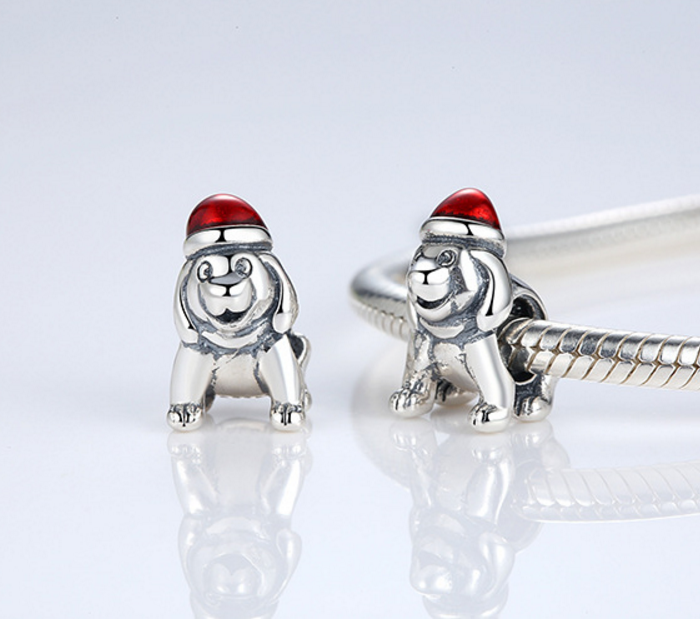 Sterling 925 silver charm Christmas puppy bead pendant fits Pandora charm and European charm bracelet Xaxe.com