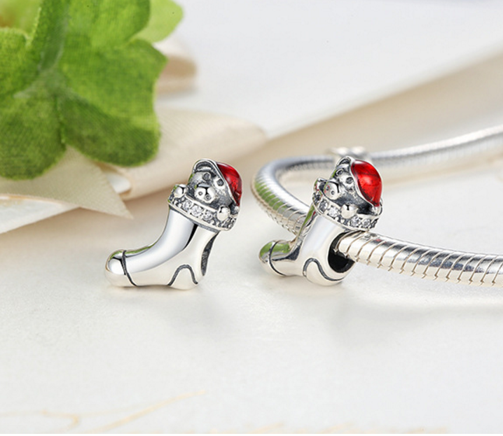 Sterling 925 silver charm Christmas socks bead pendant fits Pandora charm and European charm bracelet Xaxe.com