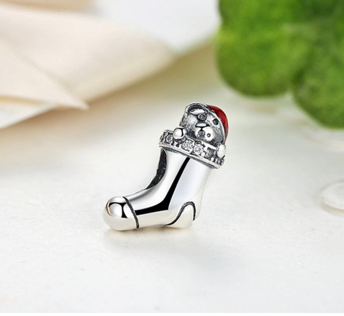 Sterling 925 silver charm Christmas socks bead pendant fits Pandora charm and European charm bracelet Xaxe.com