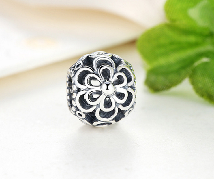 Sterling 925 silver charm Floral Hollow bead pendant fits European bracelet Xaxe.com