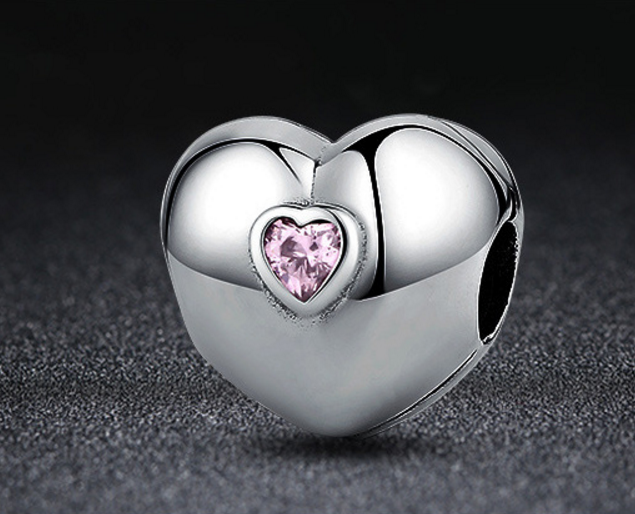 Sterling 925 silver charm Heart pink bead fits European charm bracelet Xaxe.com