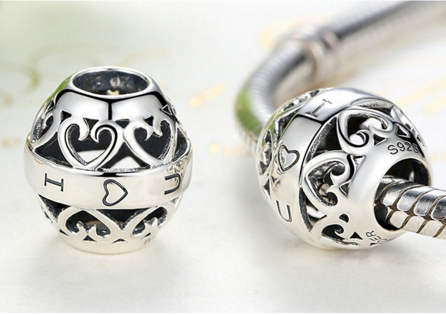 Sterling 925 silver charm I love U bead pendant fits Pandora charm and European charm bracelet Xaxe.com