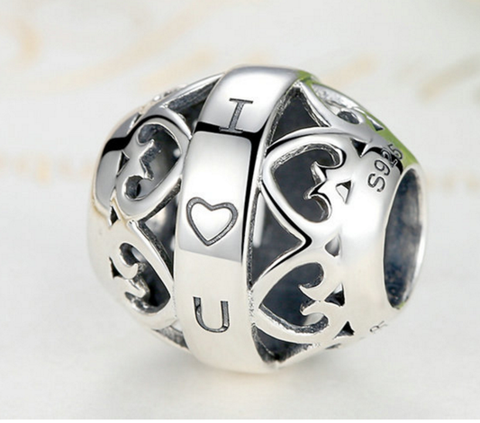 Sterling 925 silver charm I love U bead pendant fits Pandora charm and European charm bracelet Xaxe.com