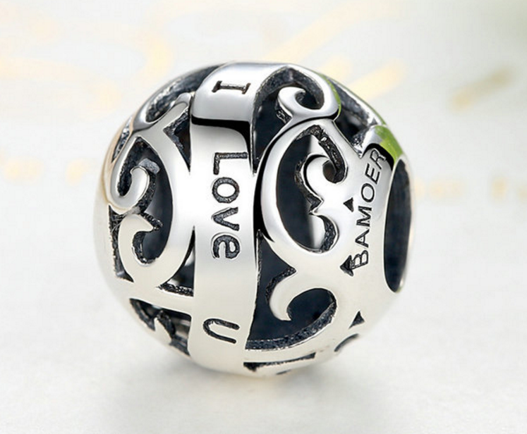 Sterling 925 silver charm I love hollow bead pendant fits Pandora charm and European charm bracelet Xaxe.com