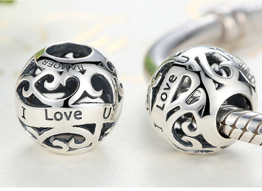Sterling 925 silver charm I love hollow bead pendant fits Pandora charm and European charm bracelet Xaxe.com