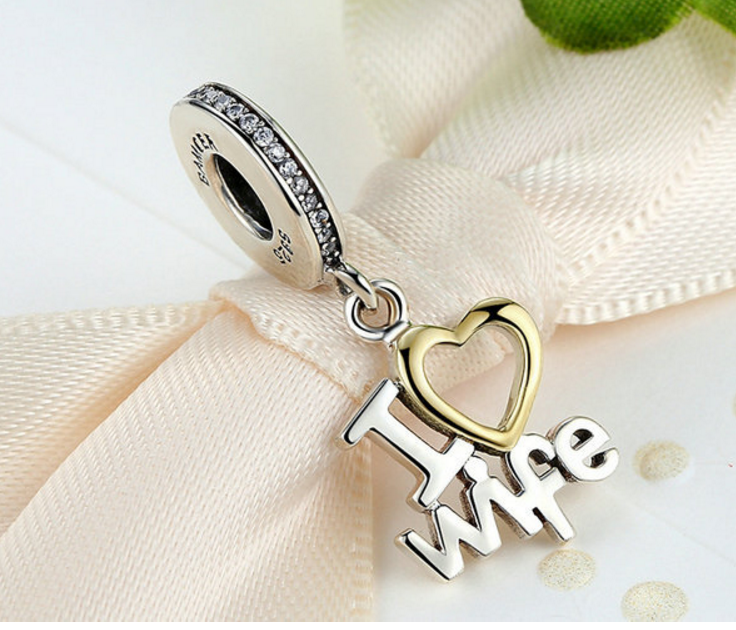 Sterling 925 silver charm I love wife bead pendant fits Pandora charm and European charm bracelet Xaxe.com