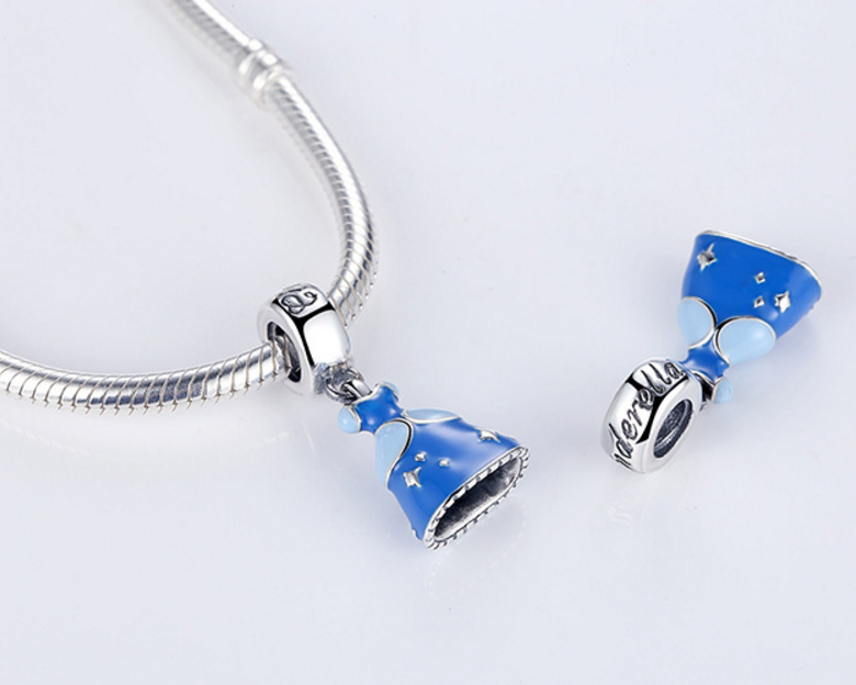 Sterling 925 silver charm Mikey blue prom dress pendant fits Pandora charm and European charm bracelet Xaxe.com
