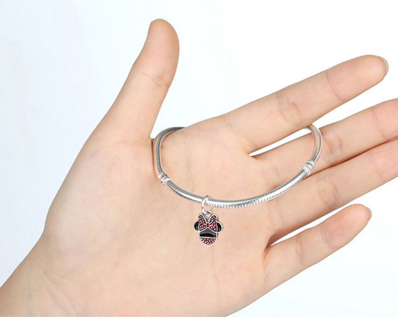 Sterling 925 silver charm Minnie mouse bead pendant fits European bracelet Xaxe.com