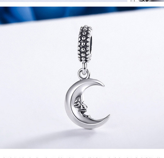 Sterling 925 silver charm Mr. Moon bead pendant fits Pandora charm and European charm bracelet Xaxe.com