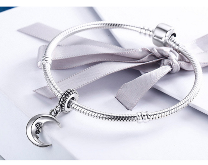 Sterling 925 silver charm Mr. Moon bead pendant fits Pandora charm and European charm bracelet Xaxe.com