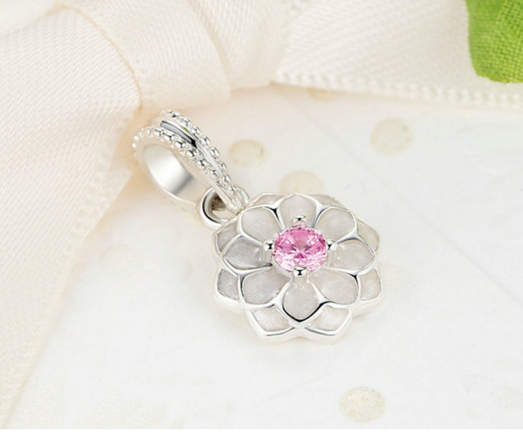 Sterling 925 silver charm Pinky floral bead pendant fits Pandora charm and European charm bracelet Xaxe.com