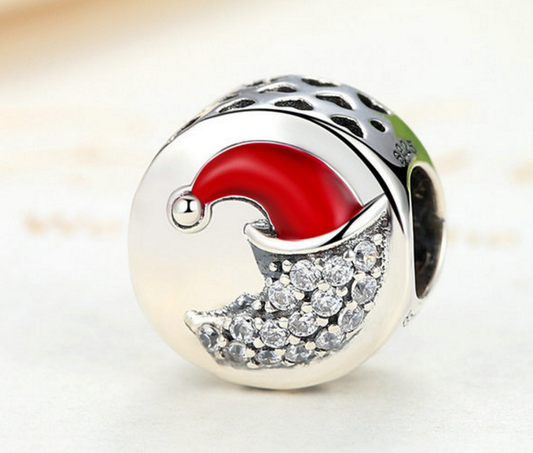 Sterling 925 silver charm Santa moon bead pendant fits Pandora charm and European charm bracelet Xaxe.com