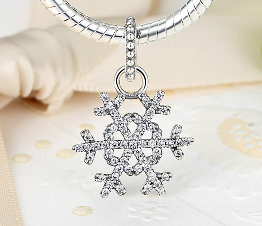 Sterling 925 silver charm Snowflake bead pendant fits European style bracelet Xaxe.com