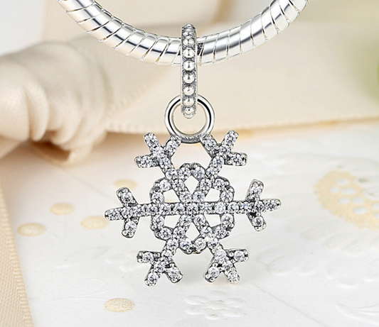 Sterling 925 silver charm Snowflake bead pendant fits European style bracelet Xaxe.com