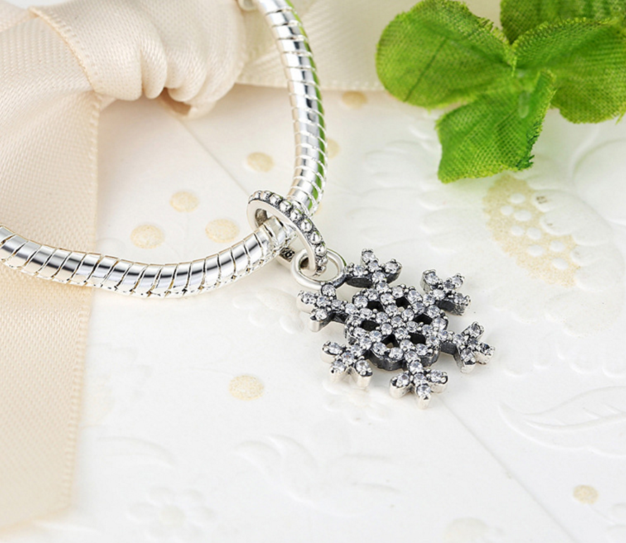 Sterling 925 silver charm Snowflake bead pendant fits European style bracelet Xaxe.com
