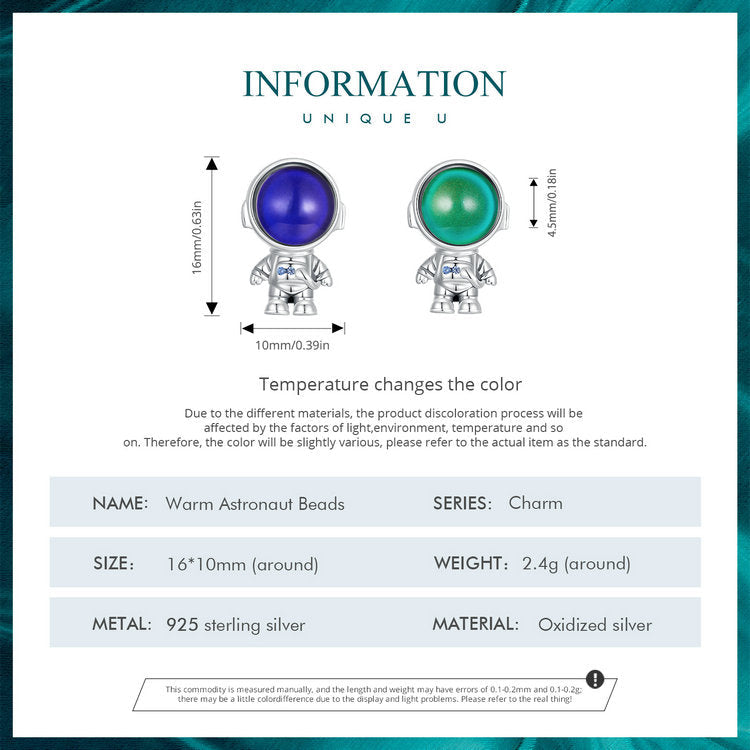 Sterling 925 silver charm Warm Astronaut Beads pendant fits Pandora charm and European charm bracelet Xaxe.com