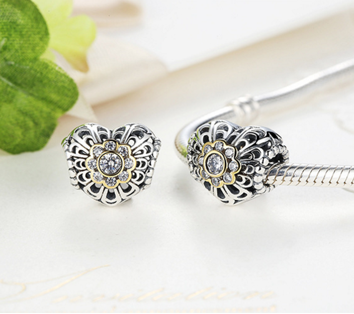 Sterling 925 silver charm beauty heart bead pendant fits Pandora charm and European charm bracelet Xaxe.com