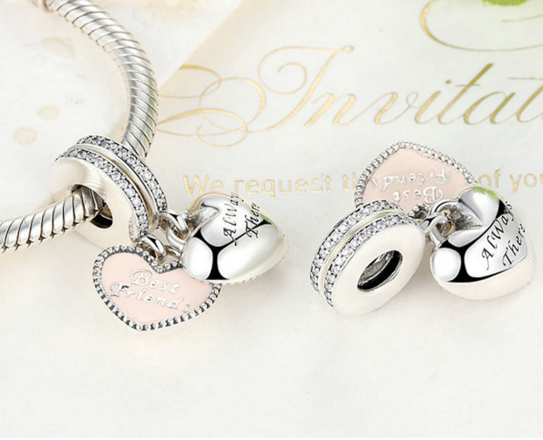 Sterling 925 silver charm best friend double bead pendant fits European charm bracelet Xaxe.com