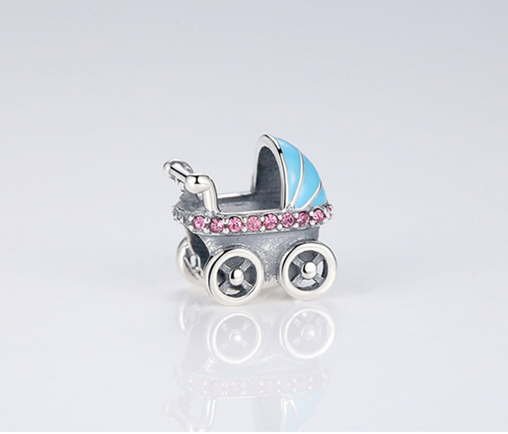 Sterling 925 silver charm blue baby car bead pendant fits Pandora charm and European charm bracelet Xaxe.com