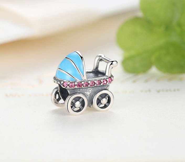 Sterling 925 silver charm blue baby car bead pendant fits Pandora charm and European charm bracelet Xaxe.com