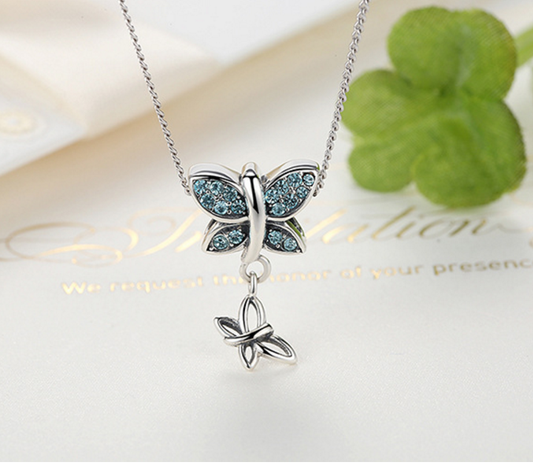 Sterling 925 silver charm blue butterfly bead pendant fits European charm bracelet Xaxe.com