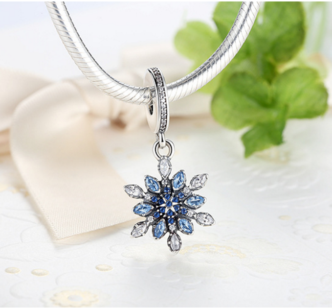 Sterling 925 silver charm blue ice flake bead pendant fits Pandora charm and European charm bracelet Xaxe.com