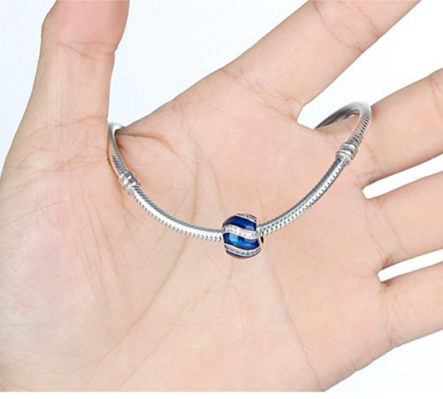 Sterling 925 silver charm blue wave bead pendant fits European charm bracelet Xaxe.com