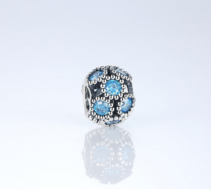 Sterling 925 silver charm blue zircon bead pendant fits Pandora charm and European charm bracelet Xaxe.com