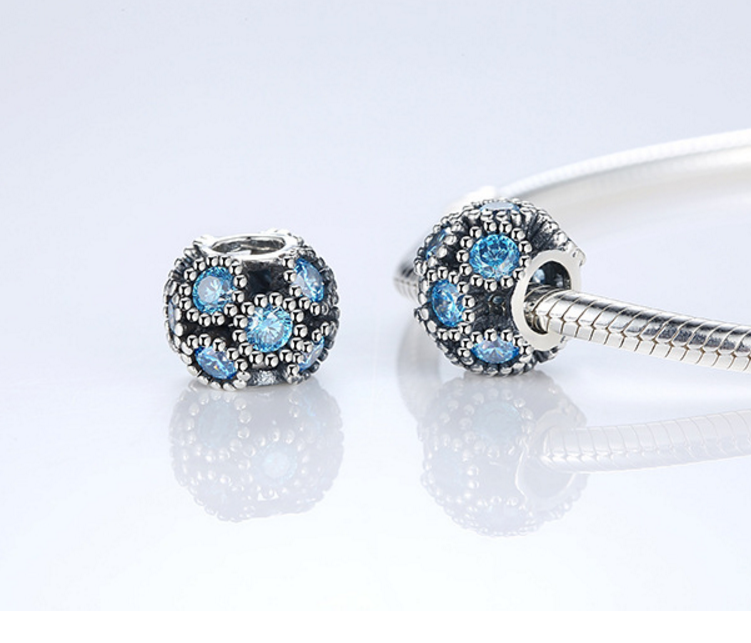 Sterling 925 silver charm blue zircon bead pendant fits Pandora charm and European charm bracelet Xaxe.com