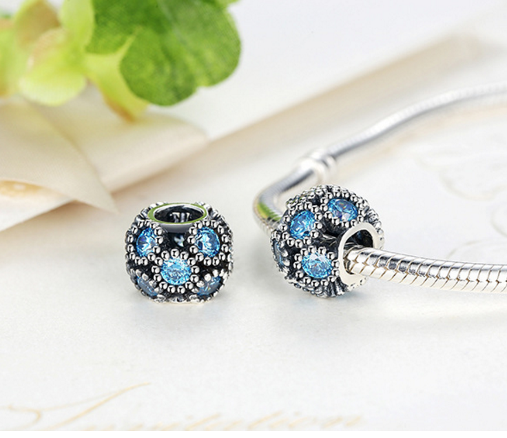 Sterling 925 silver charm blue zircon bead pendant fits Pandora charm and European charm bracelet Xaxe.com