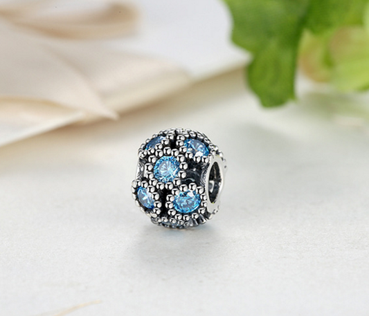Sterling 925 silver charm blue zircon bead pendant fits Pandora charm and European charm bracelet Xaxe.com