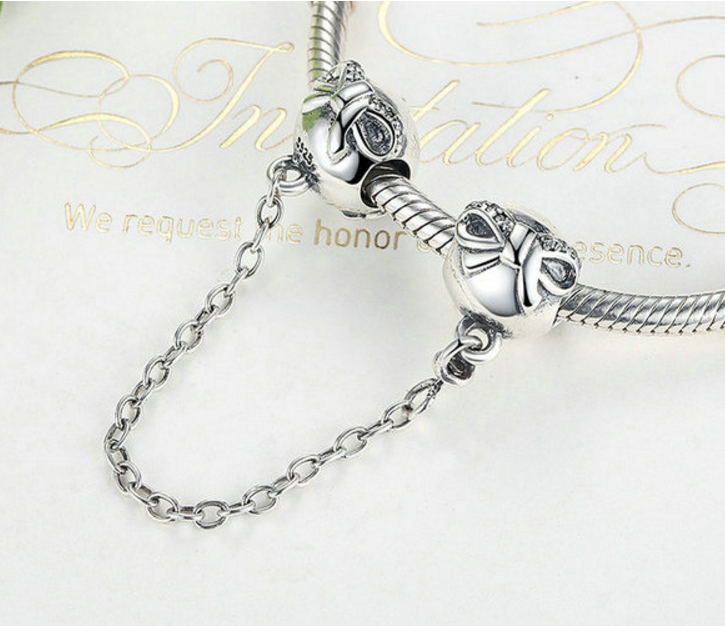 Sterling 925 silver charm bowtie secure lock bead pendant fits Pandora charm and European charm bracelet Xaxe.com