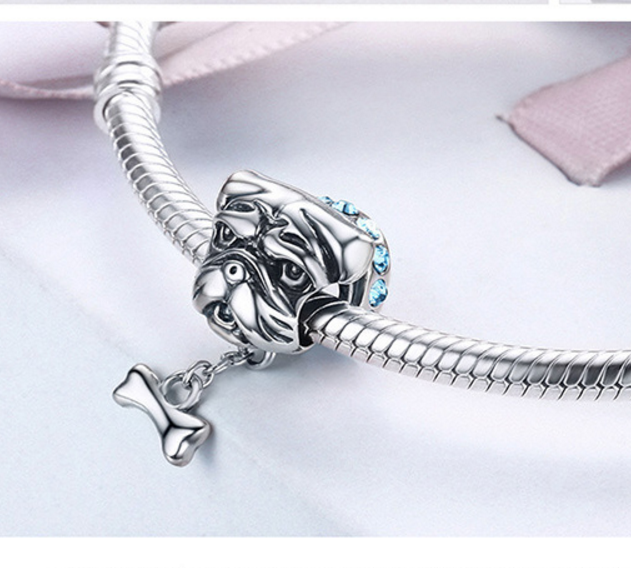 Sterling 925 silver charm bull dog bead pendant fits Pandora charm and European charm bracelet Xaxe.com