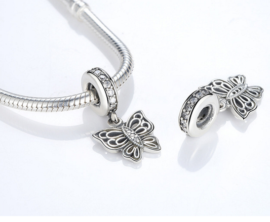 Sterling 925 silver charm butterfly bead pendant fits Pandora charm and European charm bracelet Xaxe.com