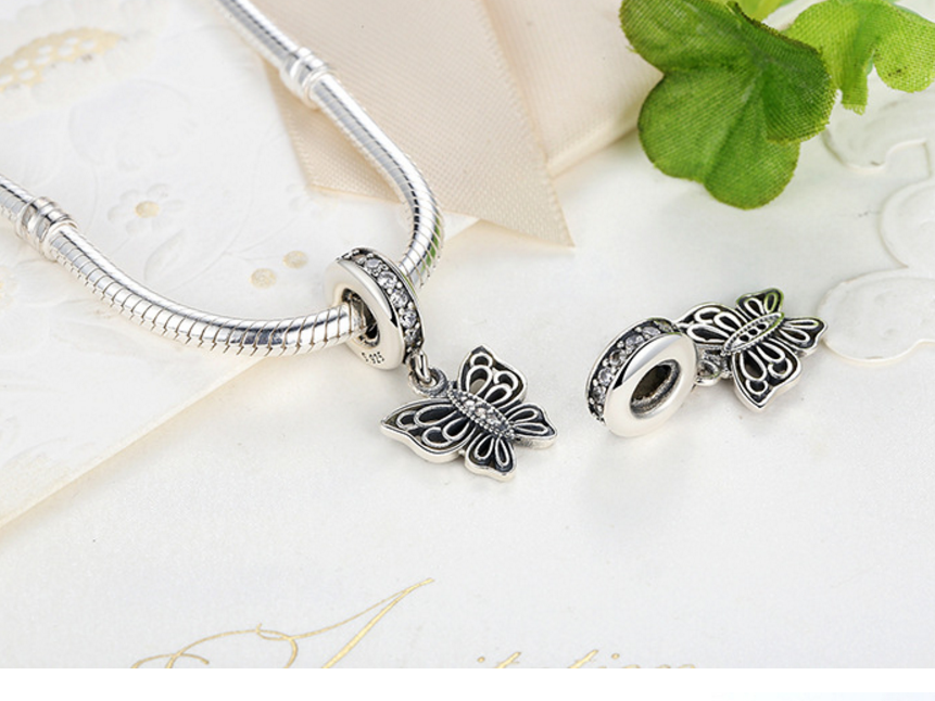 Sterling 925 silver charm butterfly bead pendant fits Pandora charm and European charm bracelet Xaxe.com