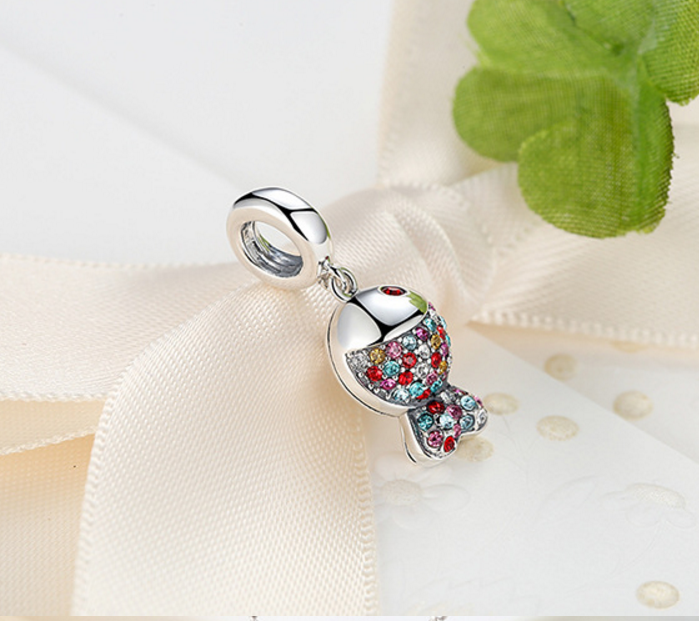Sterling 925 silver charm color fish bead pendant fits Pandora charm and European charm bracelet Xaxe.com