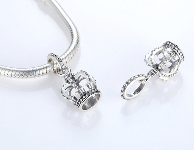 Sterling 925 silver charm crown bead pendant fits Pandora charm and European charm bracelet Xaxe.com