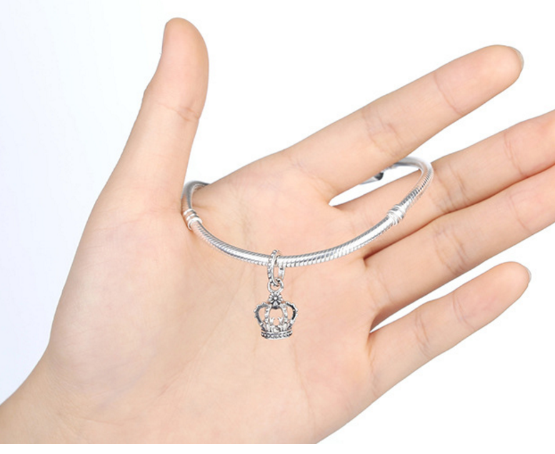 Sterling 925 silver charm crown bead pendant fits Pandora charm and European charm bracelet Xaxe.com