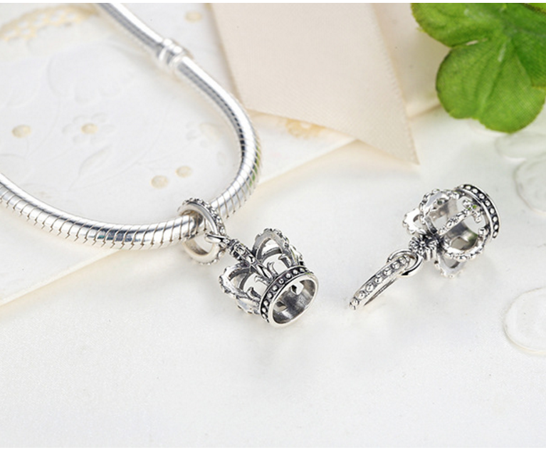 Sterling 925 silver charm crown bead pendant fits Pandora charm and European charm bracelet Xaxe.com