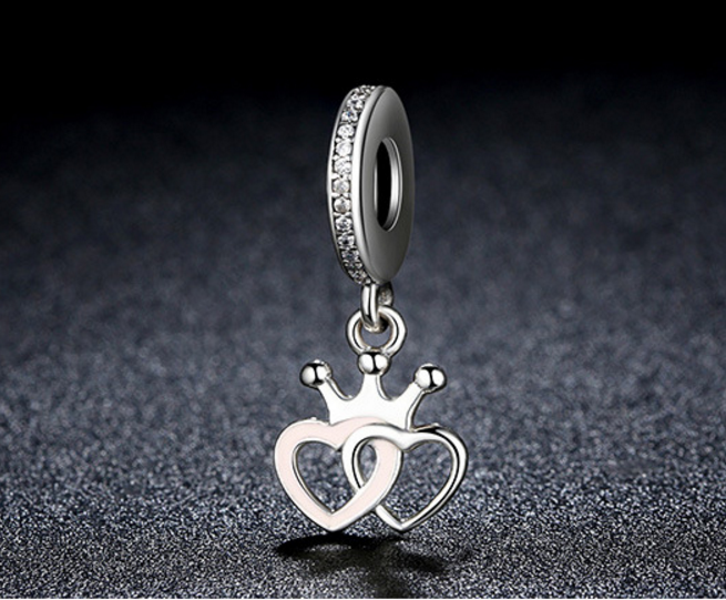 Sterling 925 silver charm crown heart bead pendant fits Pandora charm and European charm bracelet Xaxe.com