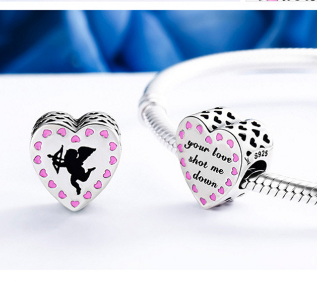 Sterling 925 silver charm cupid love heart bead pendant fits Pandora charm and European charm bracelet Xaxe.com