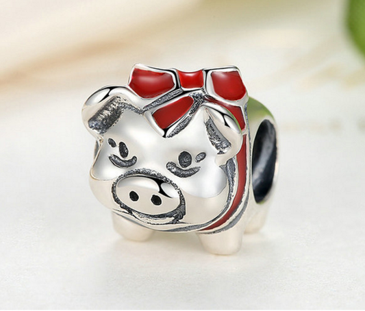 Sterling 925 silver charm cute pig bead pendant fits Pandora charm and European charm bracelet Xaxe.com