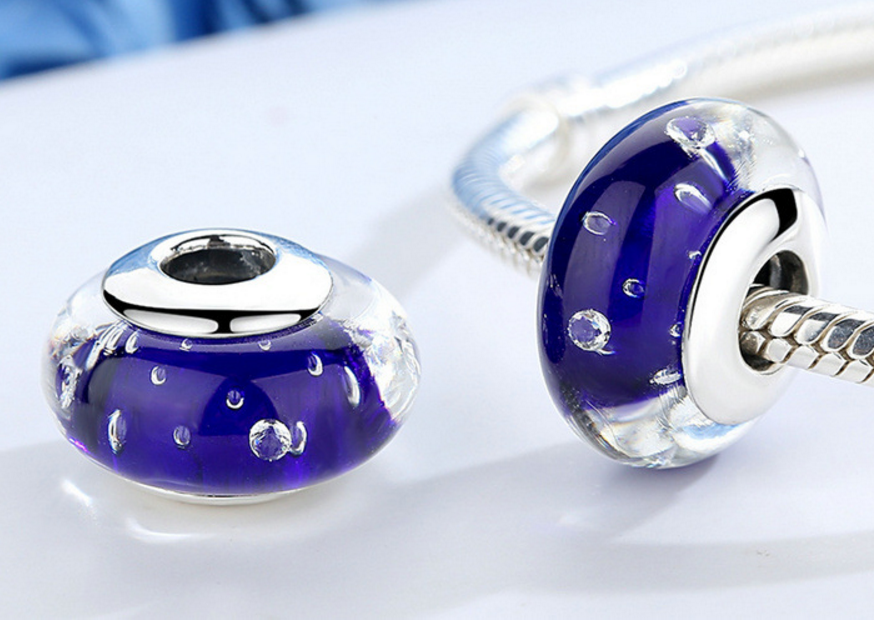 Sterling 925 silver charm deep blue murano bead pendant fits European bracelet Xaxe.com