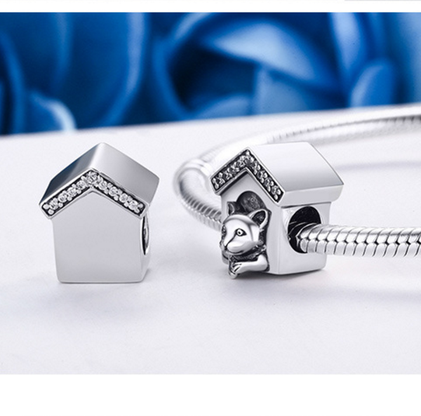 Sterling 925 silver charm dog house pendant fits Pandora charm and European charm bracelet Xaxe.com