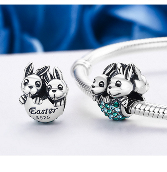 Sterling 925 silver charm double rabbit pendant fits Pandora charm and European charm bracelet Xaxe.com