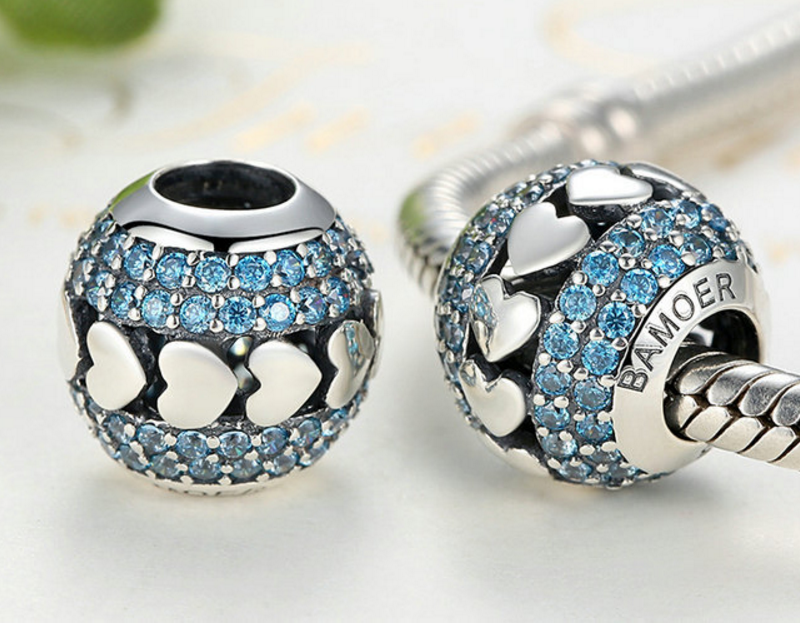 Sterling 925 silver charm elegant blue bead pendant fits Pandora charm and European charm bracelet Xaxe.com