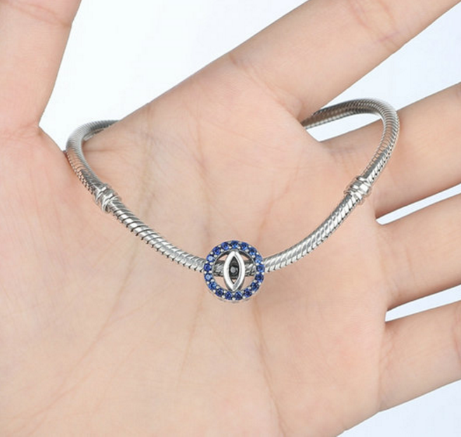 Sterling 925 silver charm evil eyes round bead pendant fits Pandora charm and European charm bracelet Xaxe.com