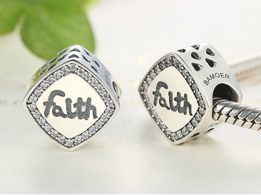 Sterling 925 silver charm faith heart bead pendant fits Pandora charm and European charm bracelet Xaxe.com
